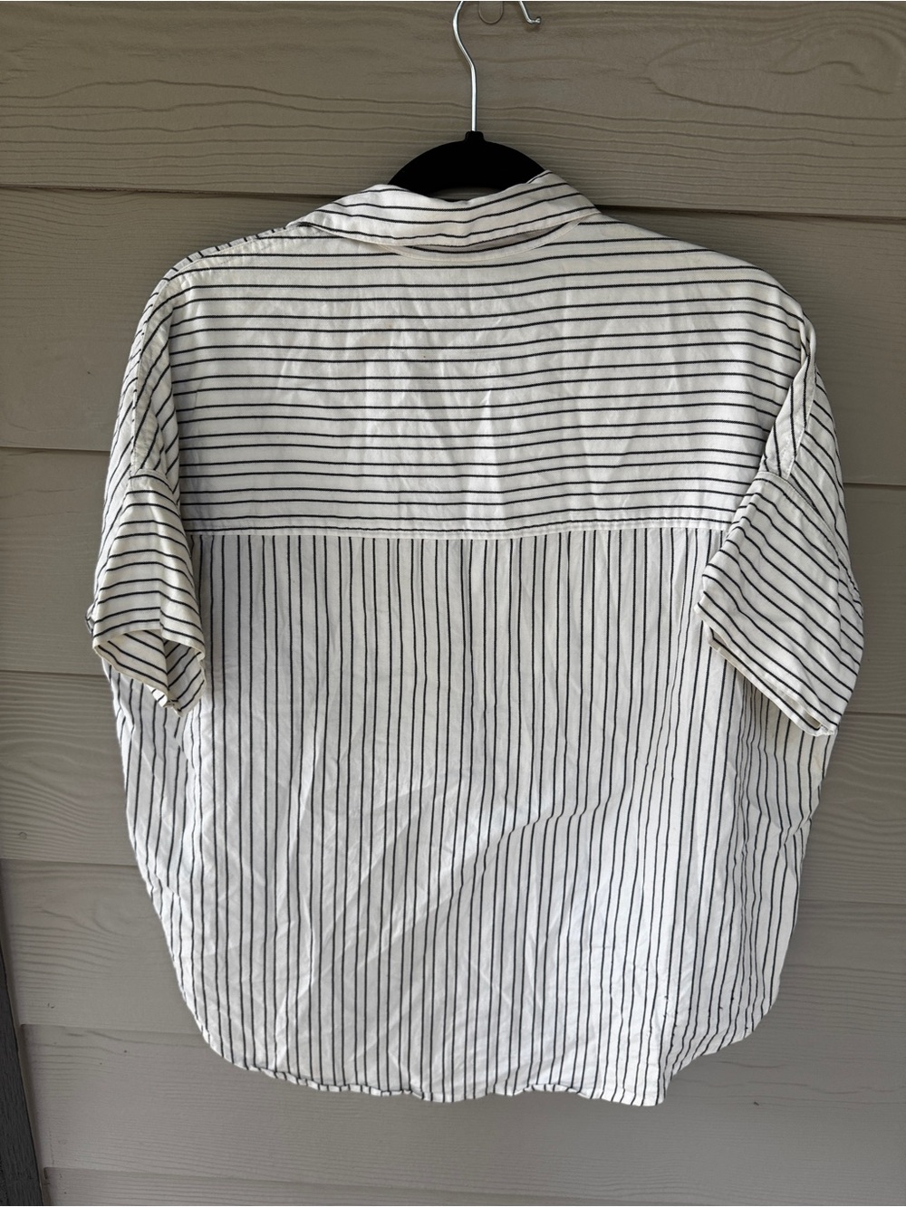 Madewell Shirt Women’s S White Black Stripe Oversized Button Front Short Sl - Picture 2 of 4